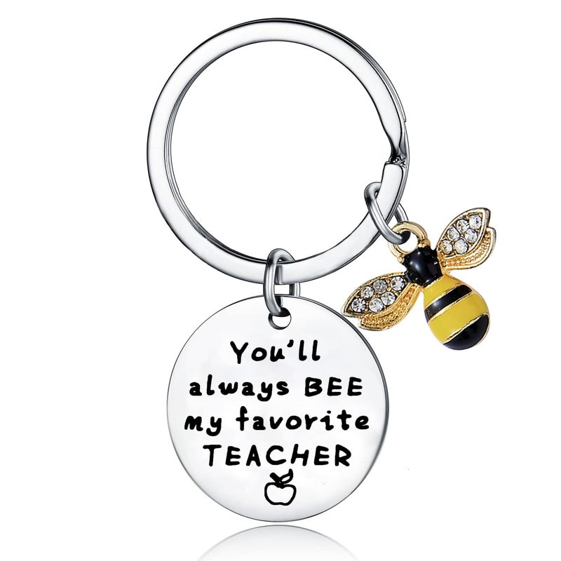 YeeQin Teacher Gifts From Kids You Will Always Bee My Favorite Teacher Keyring Teacher Appreciation Keychain (Favorite teacher) - Image 1